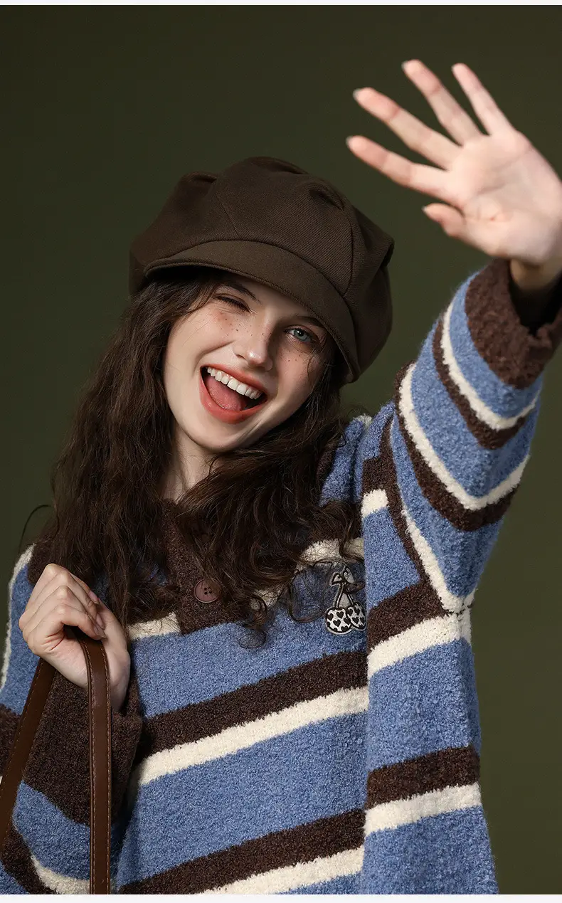 Women's White Knitted Octagonal Beret Cap Winter Ear Protection — feature 13