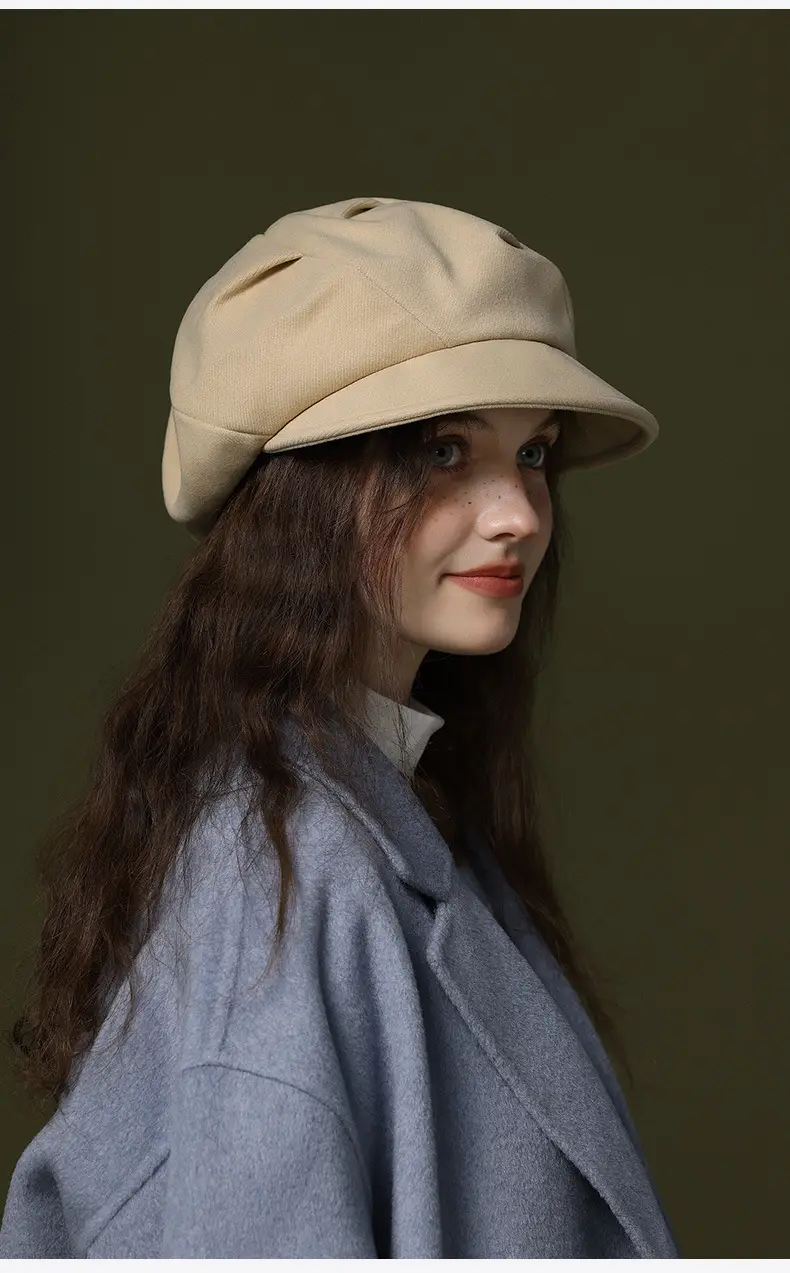 Women's White Knitted Octagonal Beret Cap Winter Ear Protection — feature 16