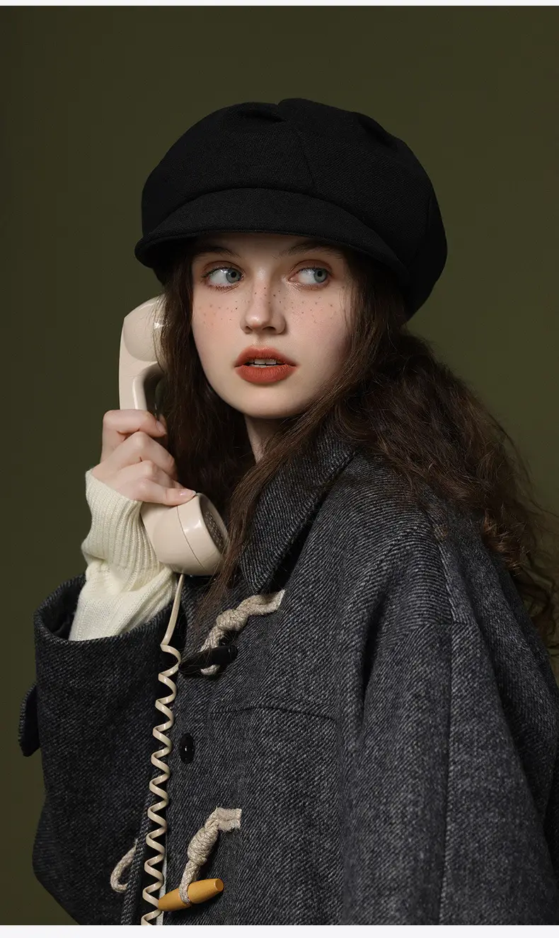 Women's White Knitted Octagonal Beret Cap Winter Ear Protection — feature 19