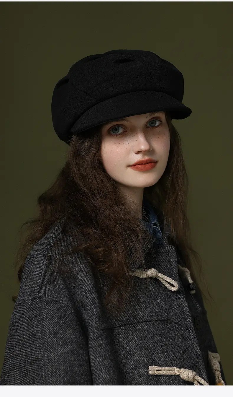 Women's White Knitted Octagonal Beret Cap Winter Ear Protection — feature 20