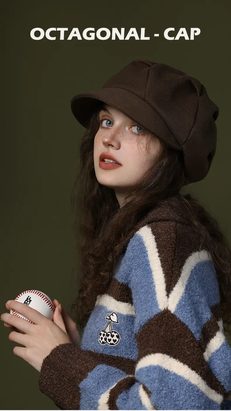 Women's White Knitted Octagonal Beret Cap Winter Ear Protection — feature 5