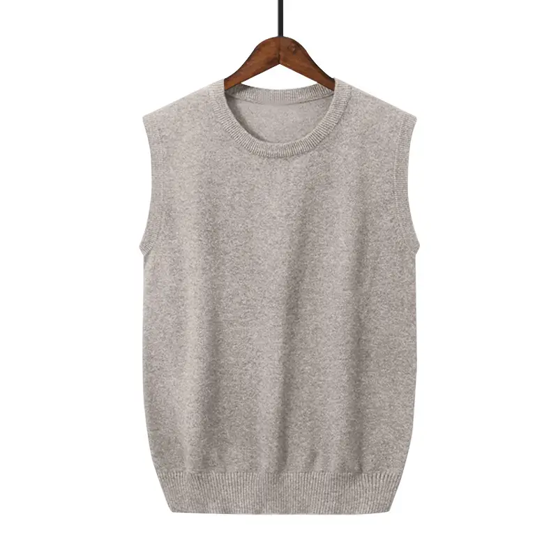 Men V-Neck Sleeveless Vest Gray Solid