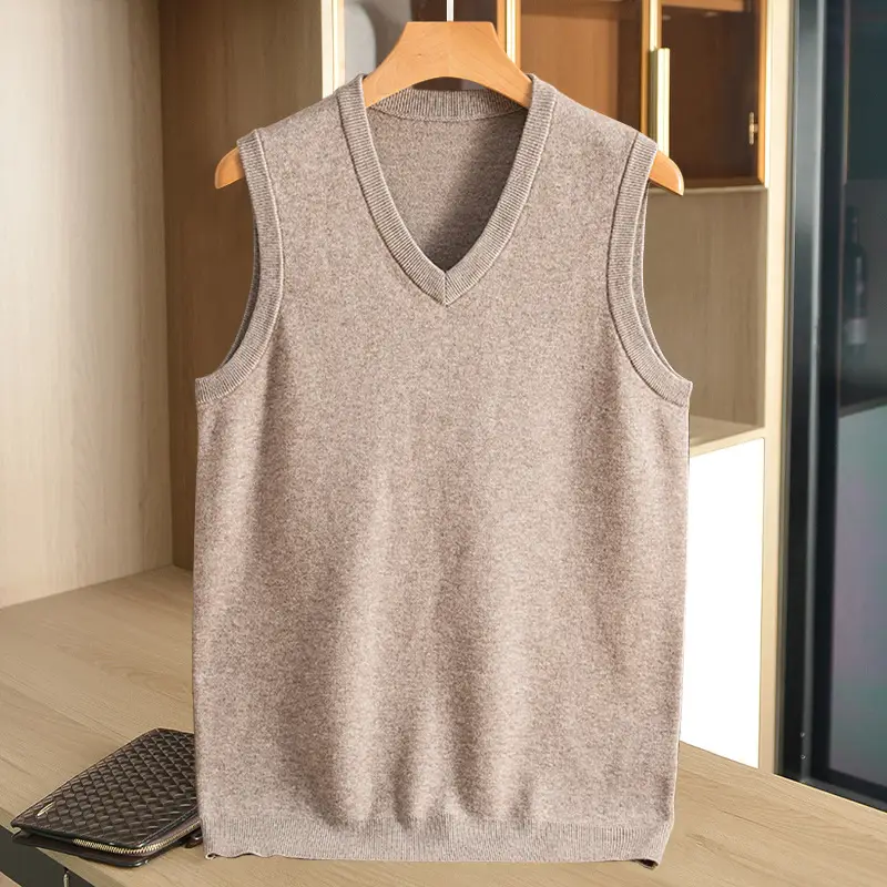Men V-Neck Sleeveless Vest Gray Solid