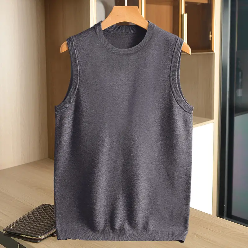 Men V-Neck Sleeveless Vest Gray Solid