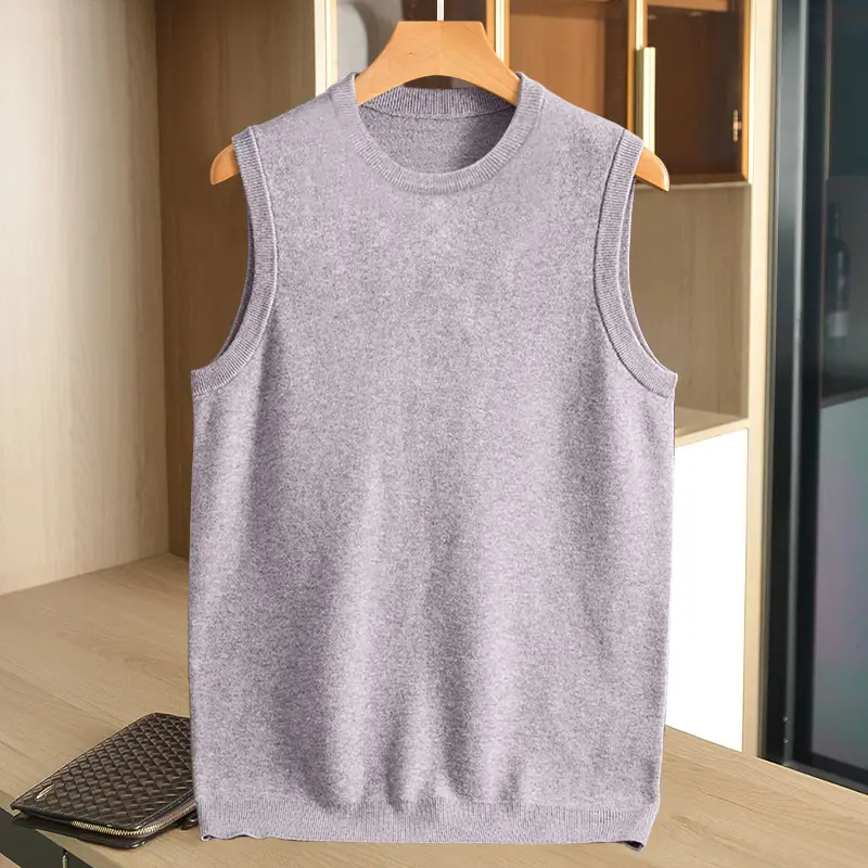 Men V-Neck Sleeveless Vest Gray Solid