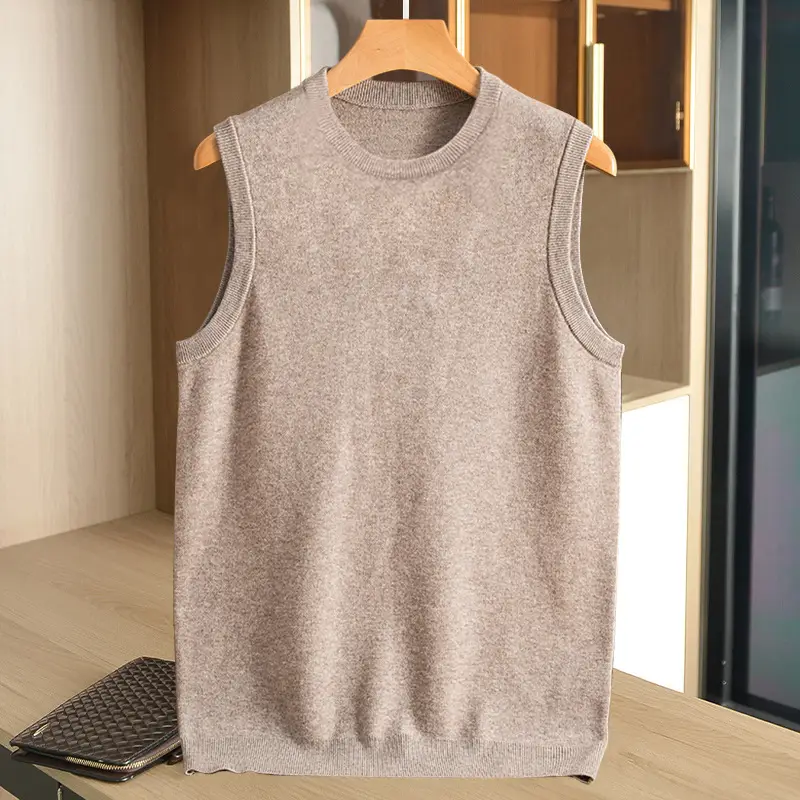Men V-Neck Sleeveless Vest Gray Solid