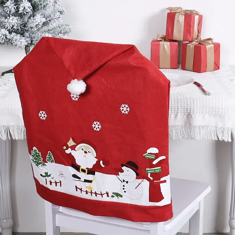 Cute Santa Claus Non-Woven Chair Cover Red 80g - Image 3