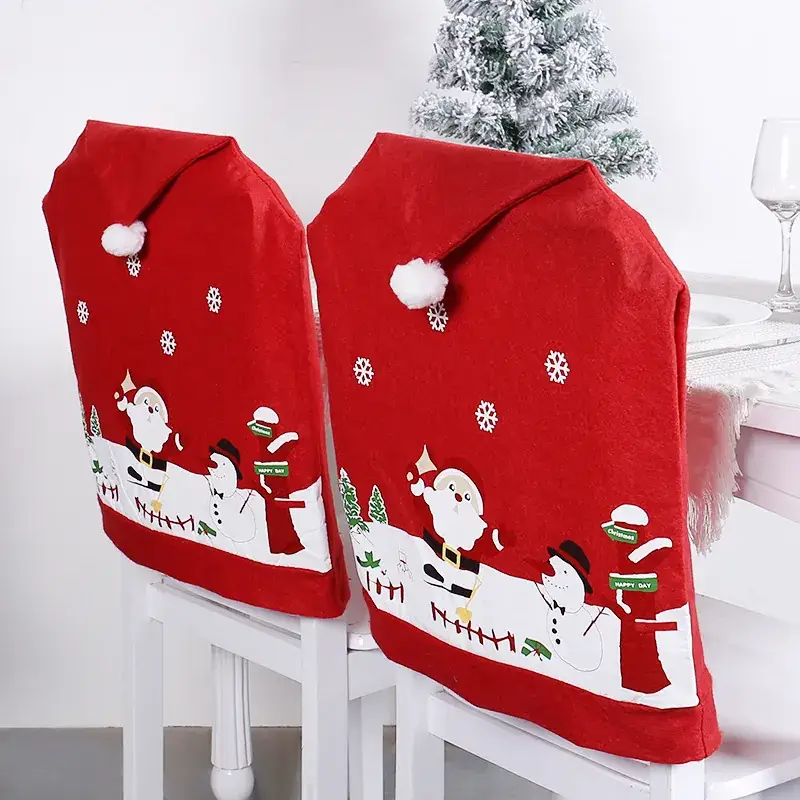 Cute Santa Claus Non-Woven Chair Cover Red 80g - Image 4