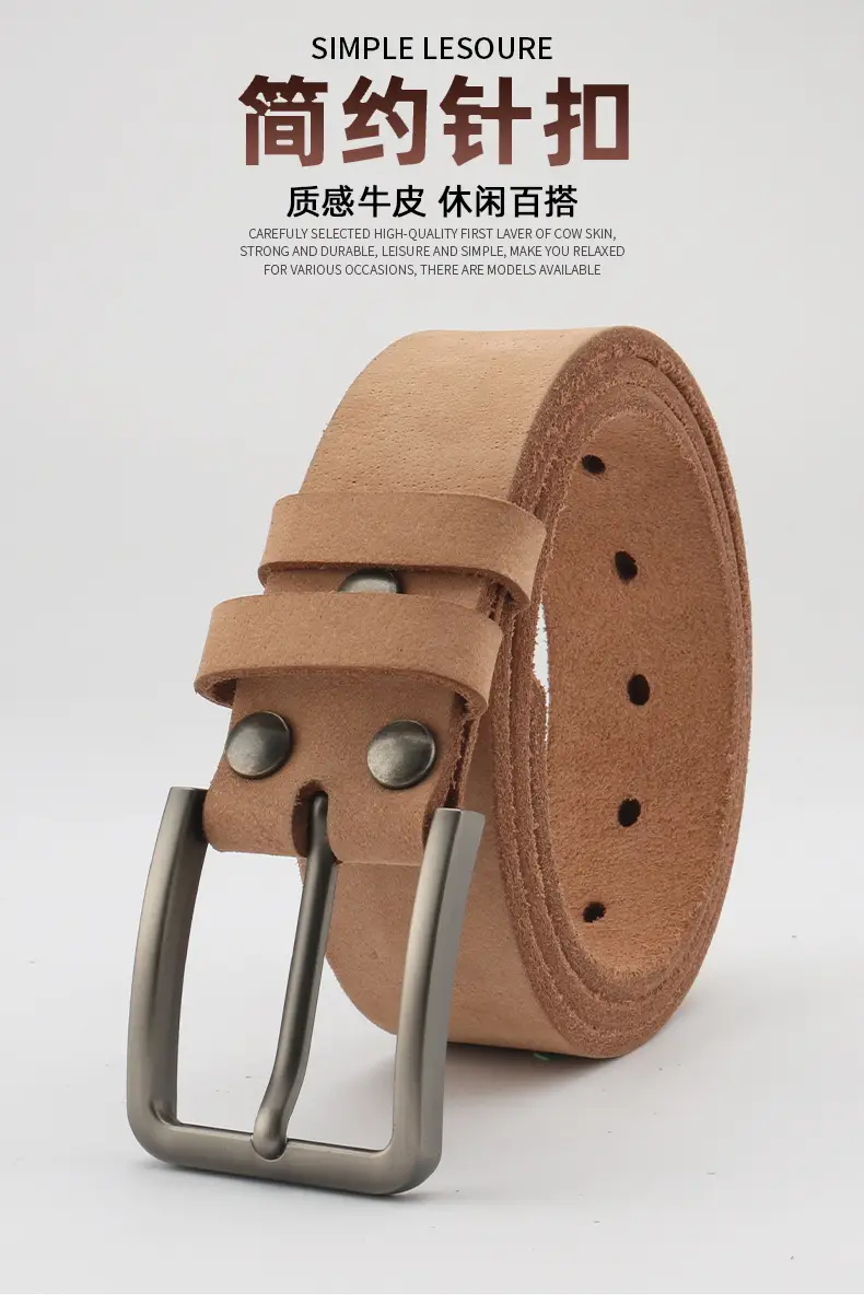 Men's Full Grain Leather Belt Brown Casual Cross Border Cowhide Belt β feature 3