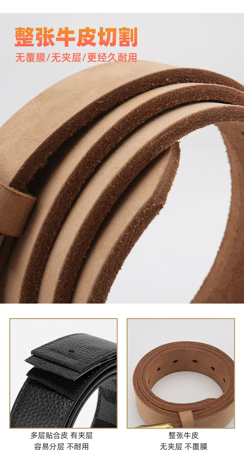 Men's Full Grain Leather Belt Brown Casual Cross Border Cowhide Belt β feature 7