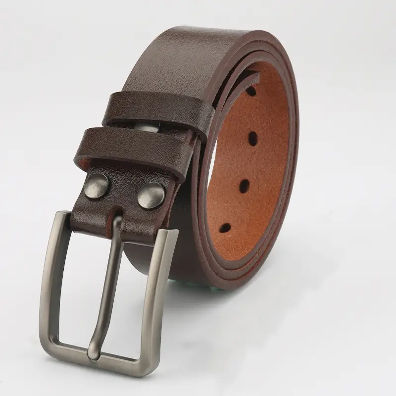 Men's Full Grain Leather Belt Brown Casual Cross Border Cowhide Belt - Image 2