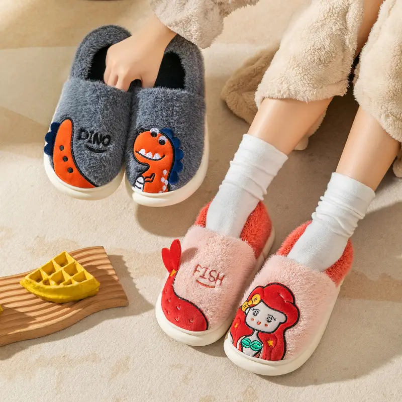 Parent-child cotton-padded shoes winter women's confinement warm fleece-lined indoor couple cotton-padded slippers non-slip home plush shoes - Image 5