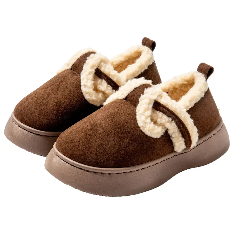 Cotton-padded shoes women's autumn and winter lambswool bread shoes thick bottom fleece-lined non-slip shit feeling home indoor warm heel slippers