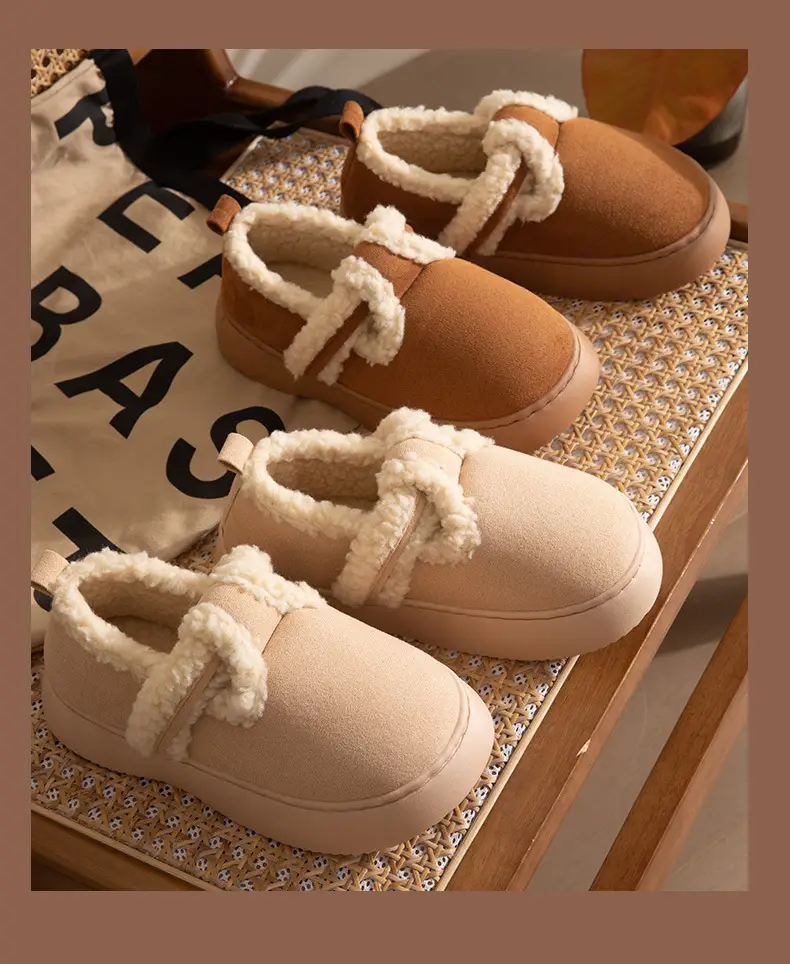Cotton-padded shoes women's autumn and winter lambswool bread shoes thick bottom fleece-lined non-slip shit feeling home indoor warm heel slippers — feature 10