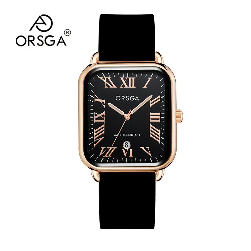 Orsga Women's Rectangular Watch with White Leather Band - Image 22