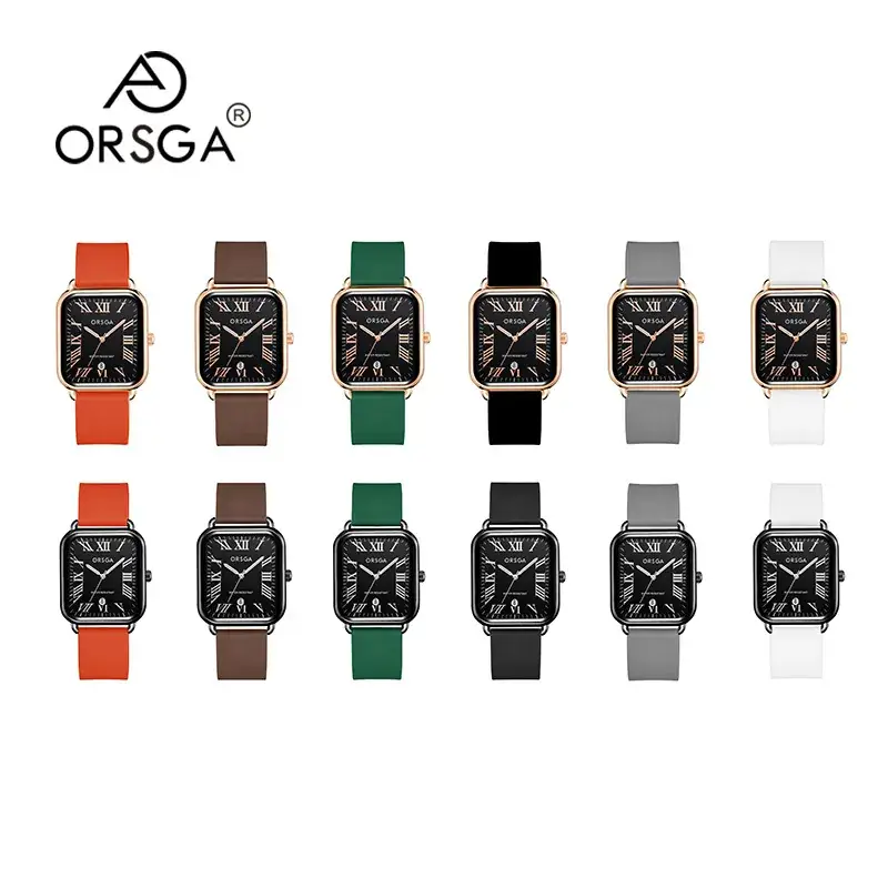 Orsga Women's Rectangular Watch with White Leather Band - Image 24