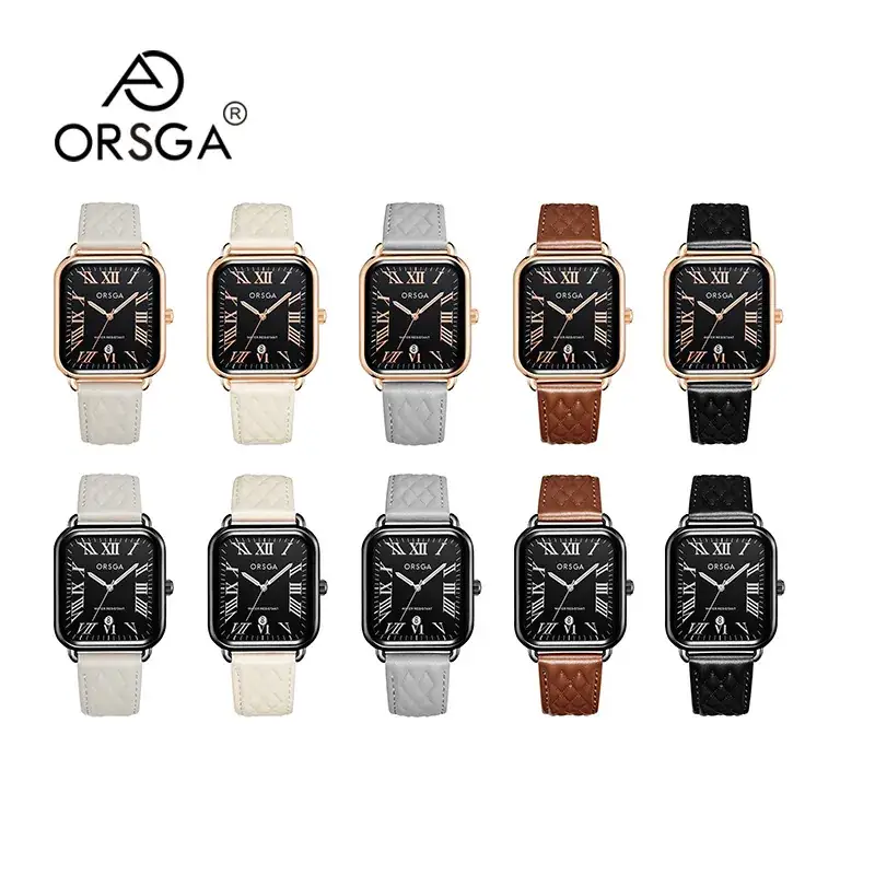Orsga Women's Rectangular Watch with White Leather Band - Image 25