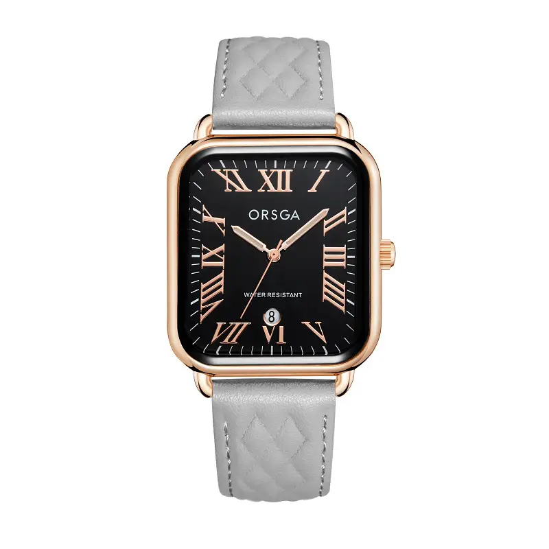 Orsga Women's Rectangular Watch with White Leather Band — feature 23