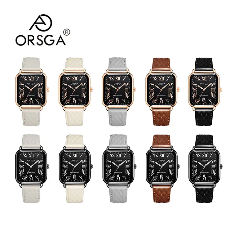 Orsga Women's Rectangular Watch with White Leather Band — feature 5