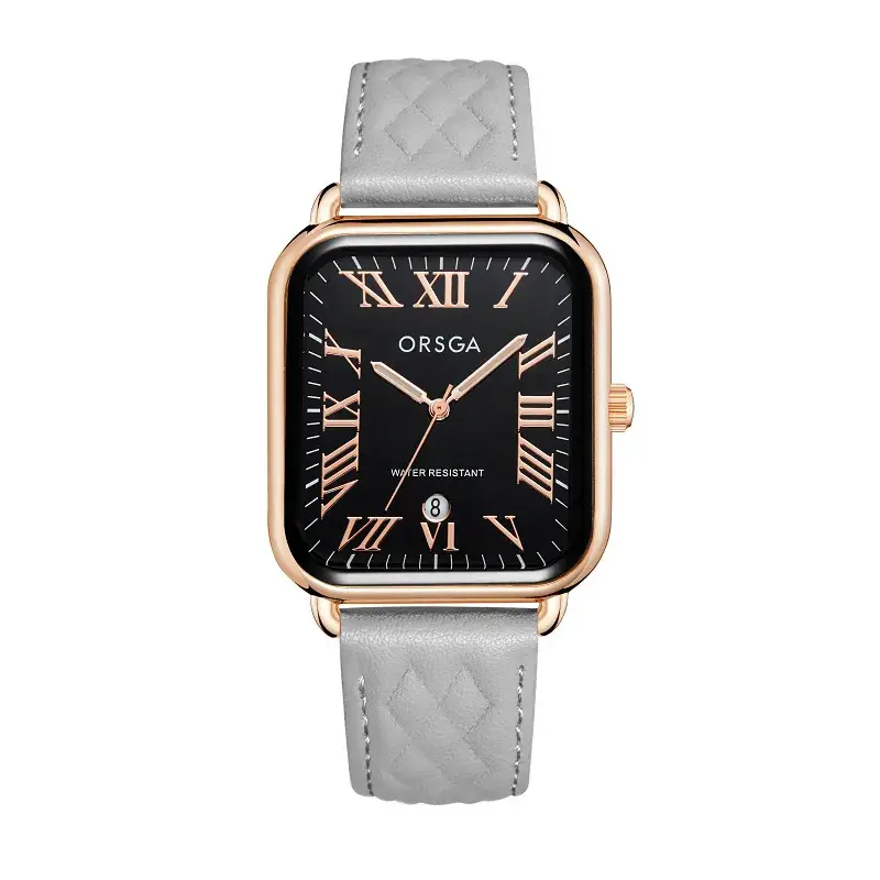 Orsga Women's Rectangular Watch with White Leather Band - Image 15