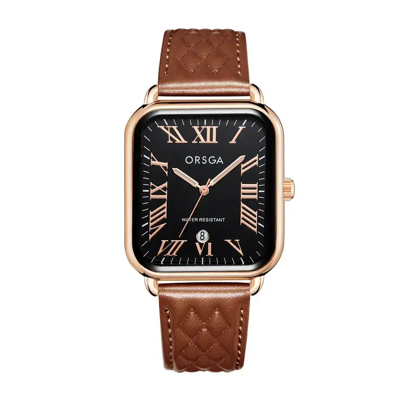Orsga Women's Rectangular Watch with White Leather Band - Image 16