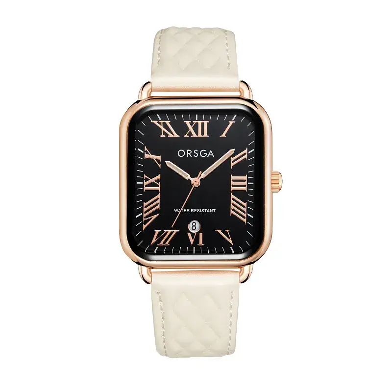 Orsga Women's Rectangular Watch with White Leather Band - Image 17