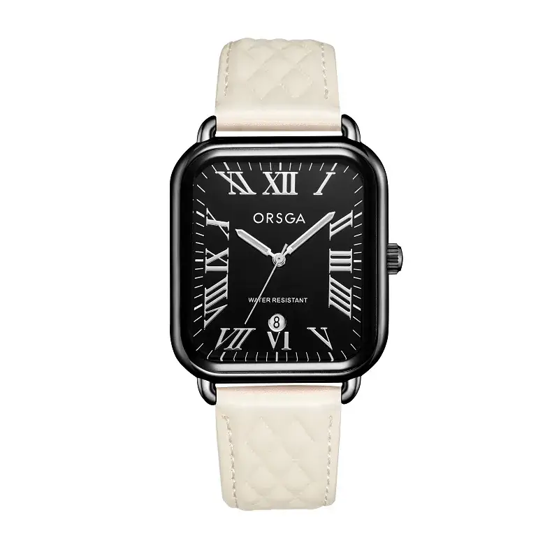 Orsga Women's Rectangular Watch with White Leather Band - Image 18