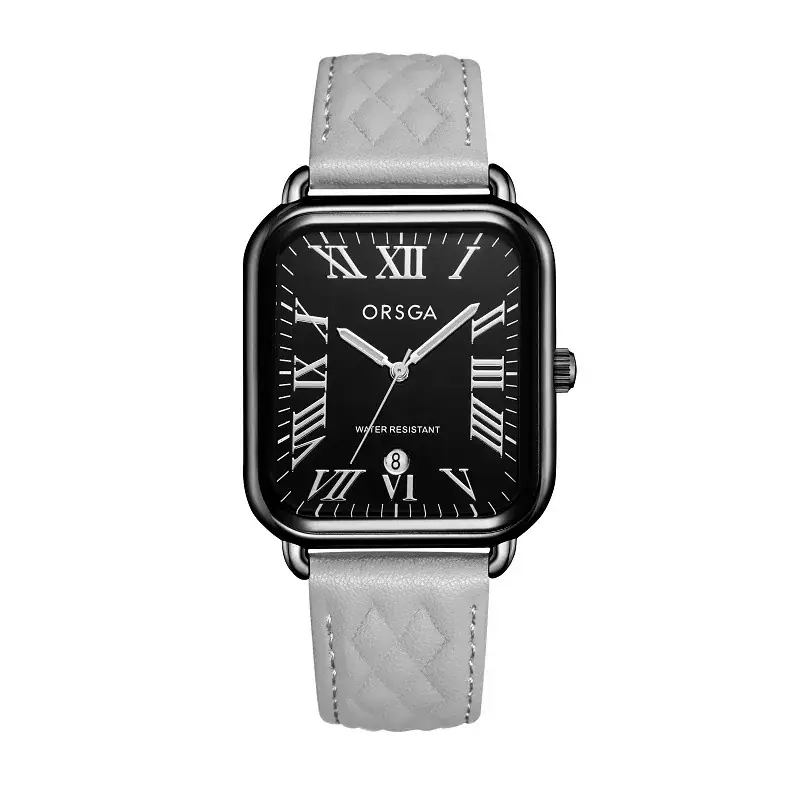 Orsga Women's Rectangular Watch with White Leather Band - Image 19
