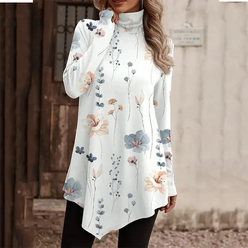 Blue Embroidered Long Sleeve T-Shirt for Women - Image 9