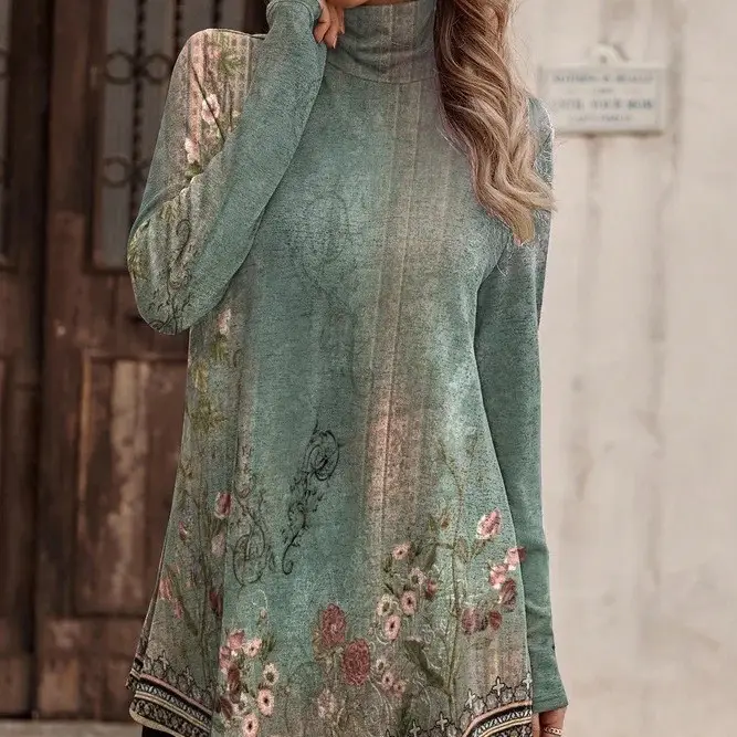 Blue Embroidered Long Sleeve T-Shirt for Women - Image 10