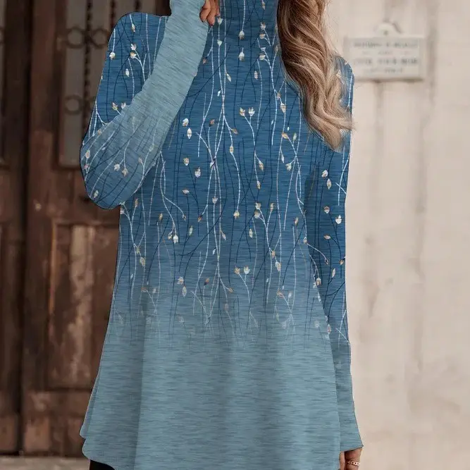 Blue Embroidered Long Sleeve T-Shirt for Women - Image 11