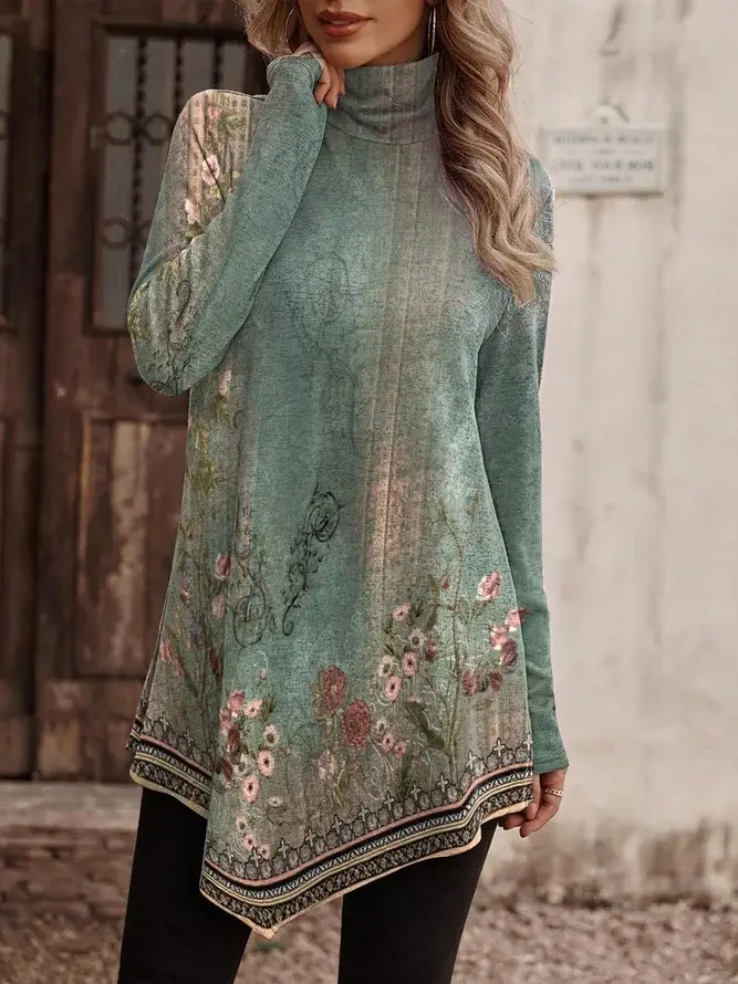 Blue Embroidered Long Sleeve T-Shirt for Women - Image 4