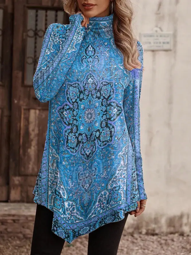 Blue Embroidered Long Sleeve T-Shirt for Women - Image 5