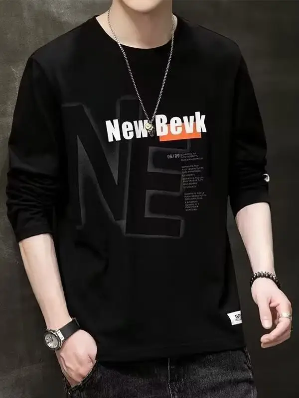 Men's White Long Sleeve T-Shirt with Letter Print - Image 21