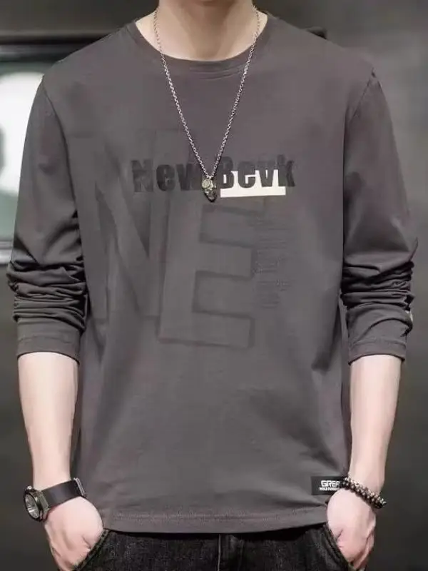Men's White Long Sleeve T-Shirt with Letter Print - Image 25