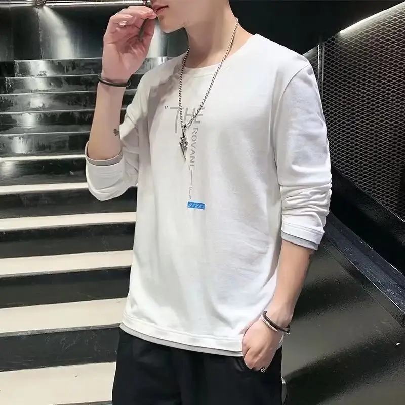 Men's White Long Sleeve T-Shirt with Letter Print - Image 12