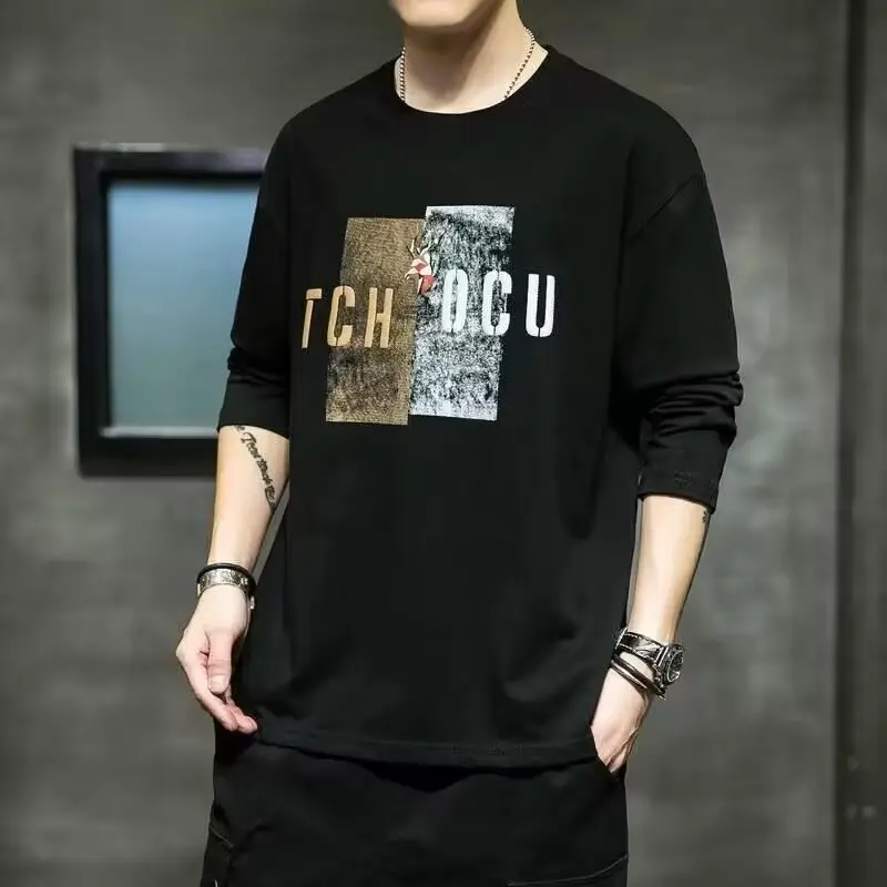 Men's White Long Sleeve T-Shirt with Letter Print - Image 15