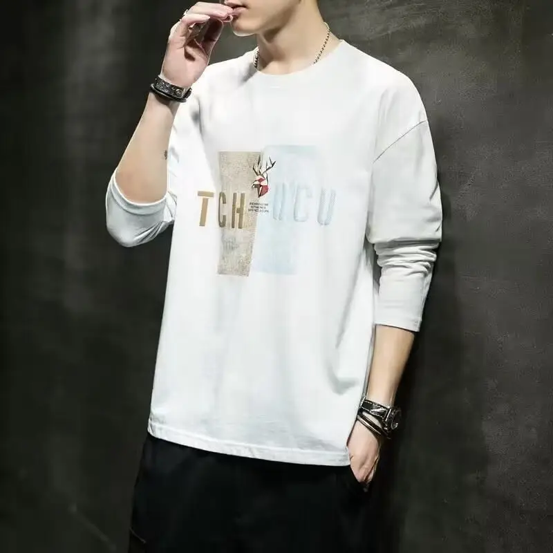 Men's White Long Sleeve T-Shirt with Letter Print - Image 16