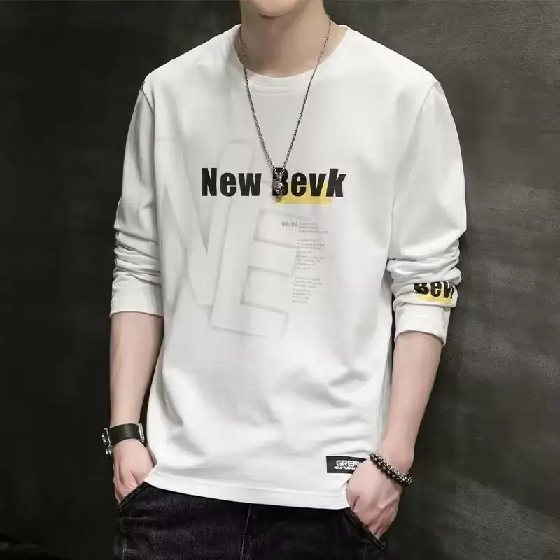 Men's White Long Sleeve T-Shirt with Letter Print - Image 2