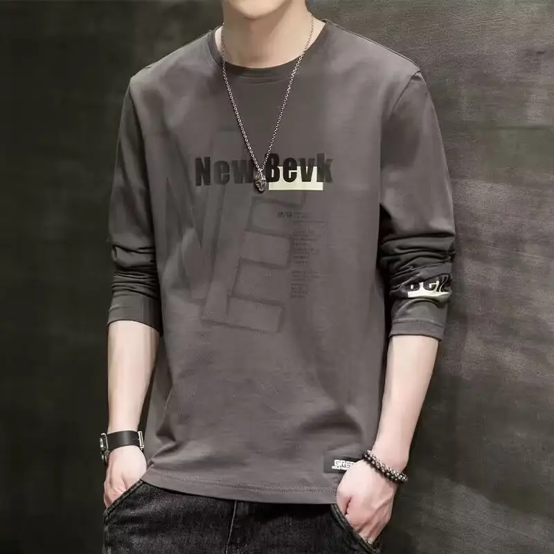 Men's White Long Sleeve T-Shirt with Letter Print - Image 3