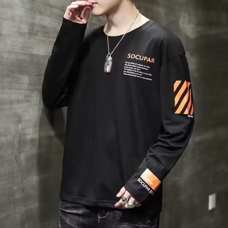 Men's White Long Sleeve T-Shirt with Letter Print - Image 4