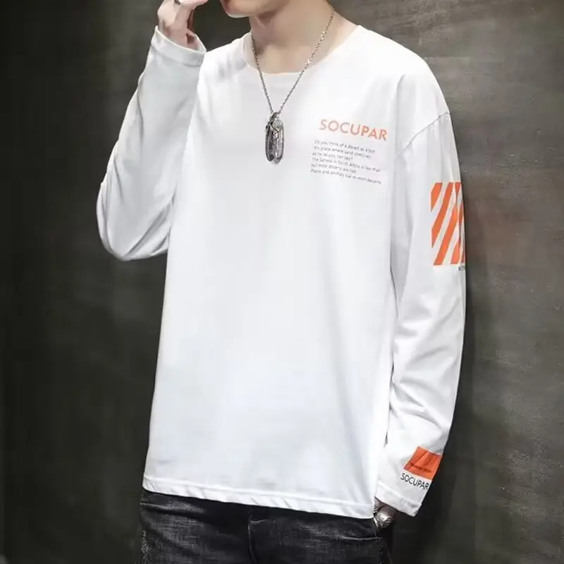 Men's White Long Sleeve T-Shirt with Letter Print - Image 5