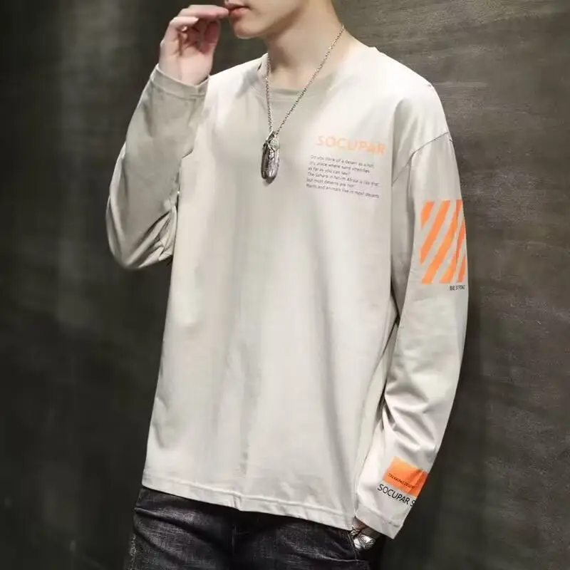 Men's White Long Sleeve T-Shirt with Letter Print - Image 7
