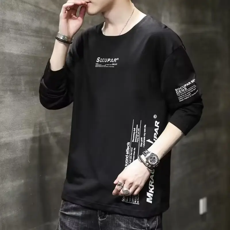 Men's White Long Sleeve T-Shirt with Letter Print - Image 8