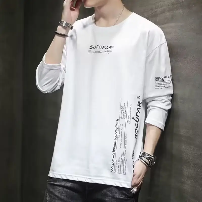 Men's White Long Sleeve T-Shirt with Letter Print - Image 9