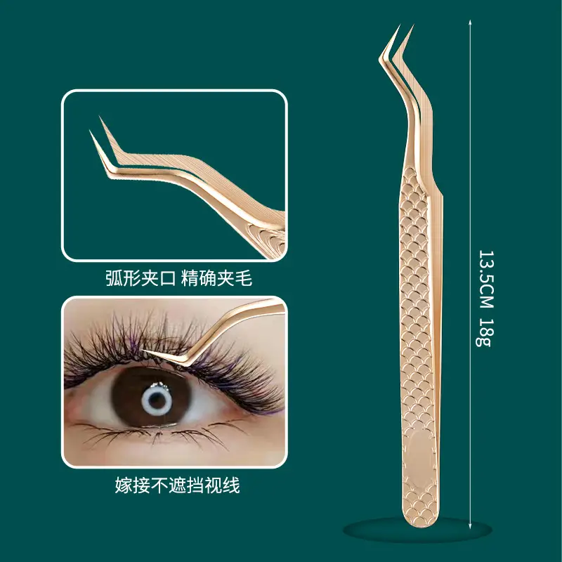 Gold Plated Eyelash Tweezers for Grafting False Eyelashes - Image 6