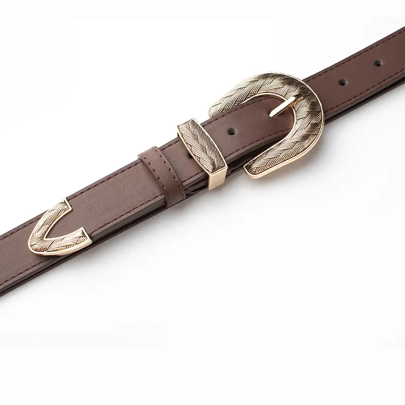 Brown Leather Belt with Gold Buckle for Women - Image 4