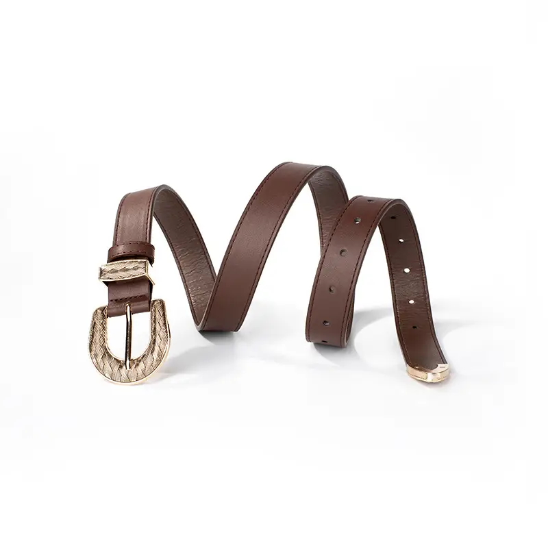 Brown Leather Belt with Gold Buckle for Women - Image 5