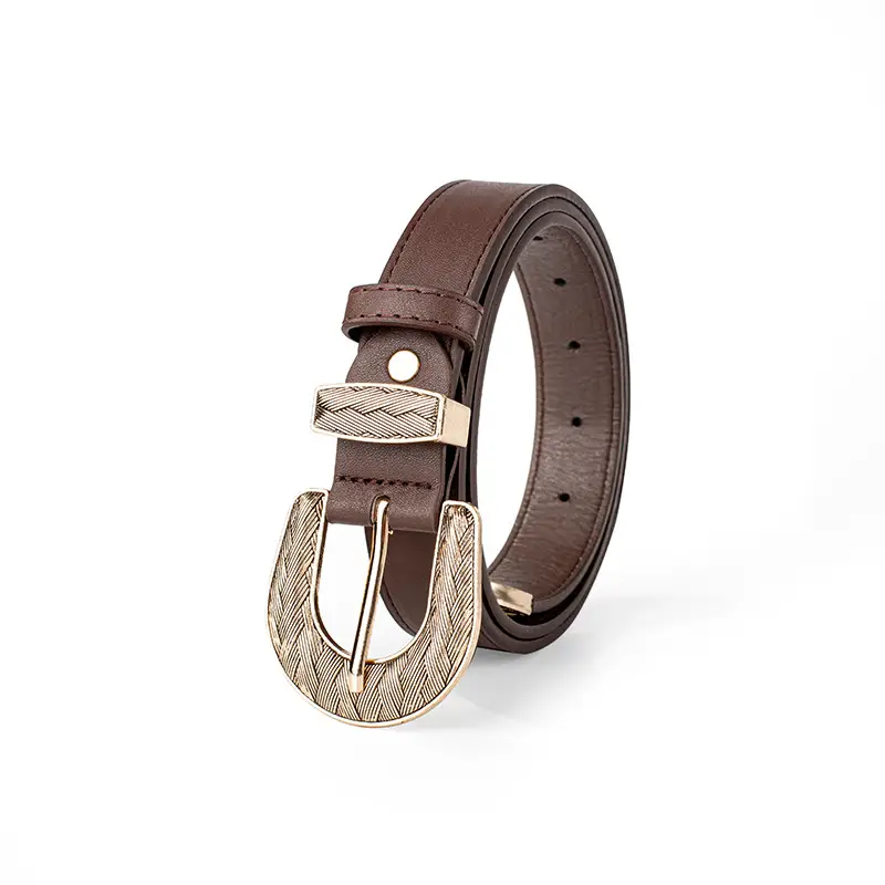 Brown Leather Belt with Gold Buckle for Women - Image 6