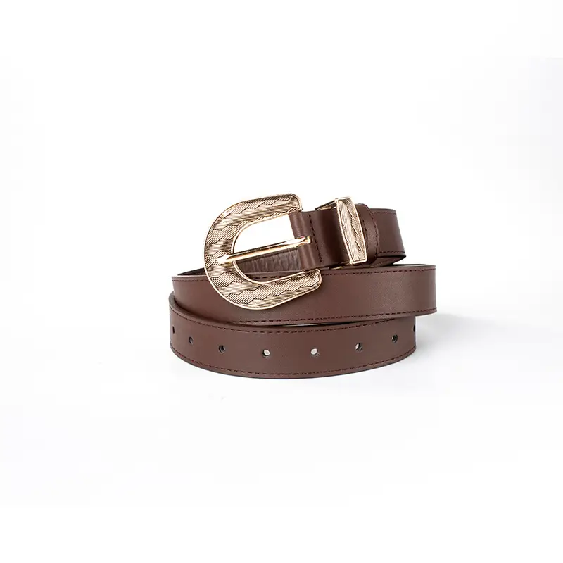 Brown Leather Belt with Gold Buckle for Women — feature 10